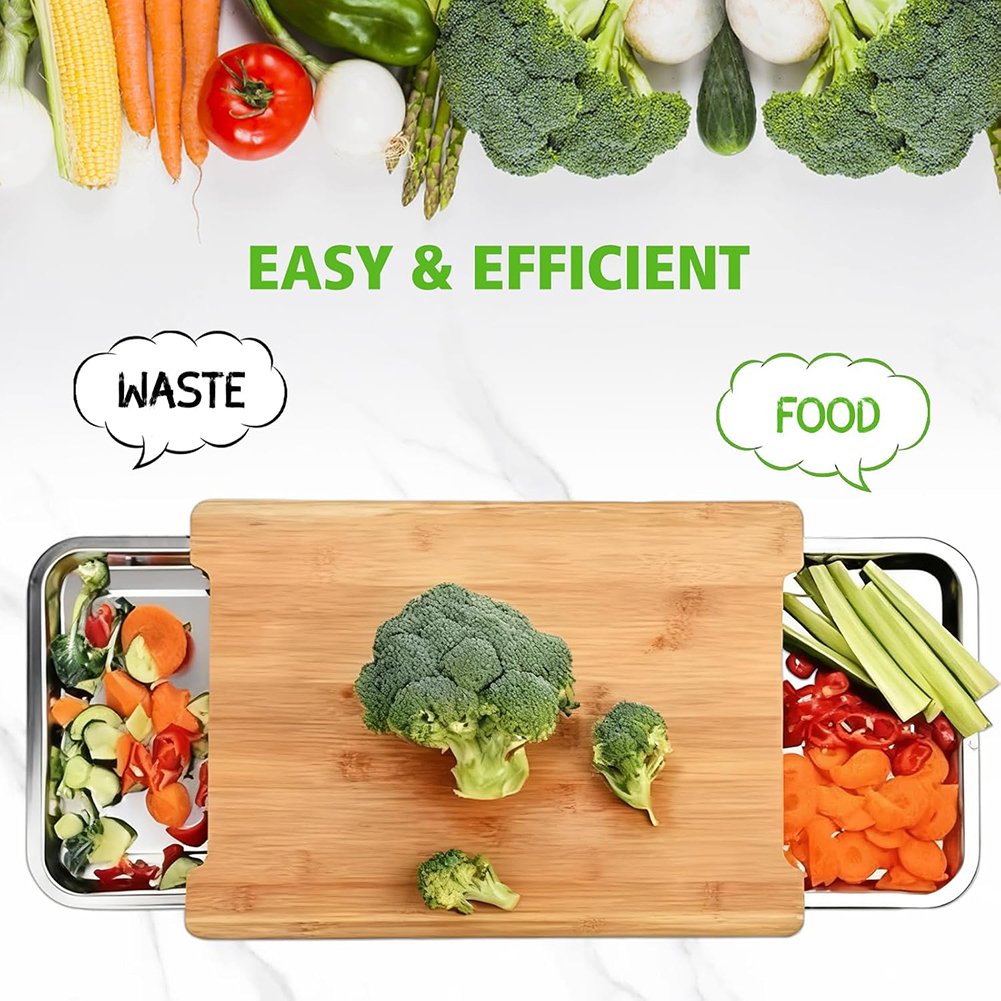 🌿 Organic Bamboo Cutting Board with Sliding Drawers