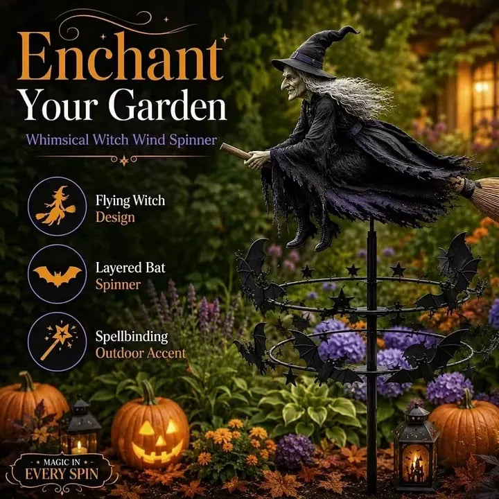 🧙‍♀️ Enchanted Witch Garden Wind Spinner – Where Witches Fly and Bats Dance