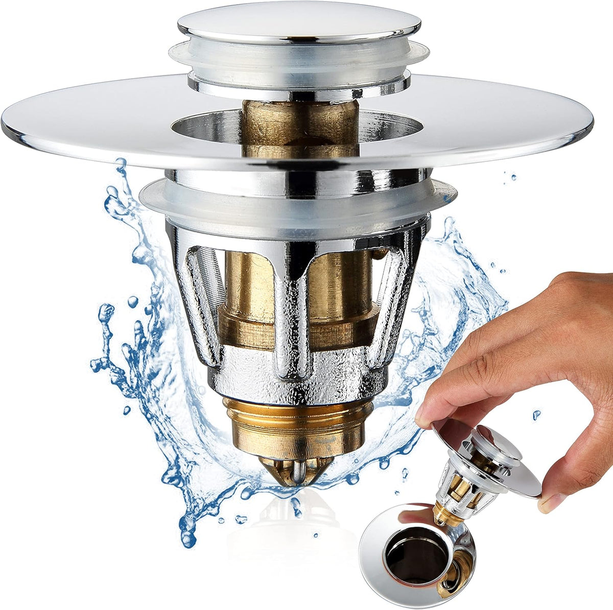 Stainless Steel Pop-up Sink Drain Plug (with Anti-Clog Strainer)