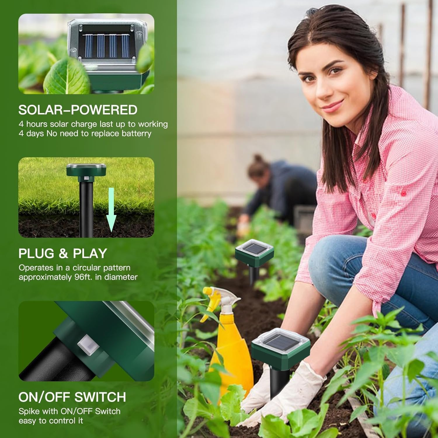 Upgraded 7000ft.🔥Solar Power Ultrasonic Gopher Mice Mole Pest Snake Repellent