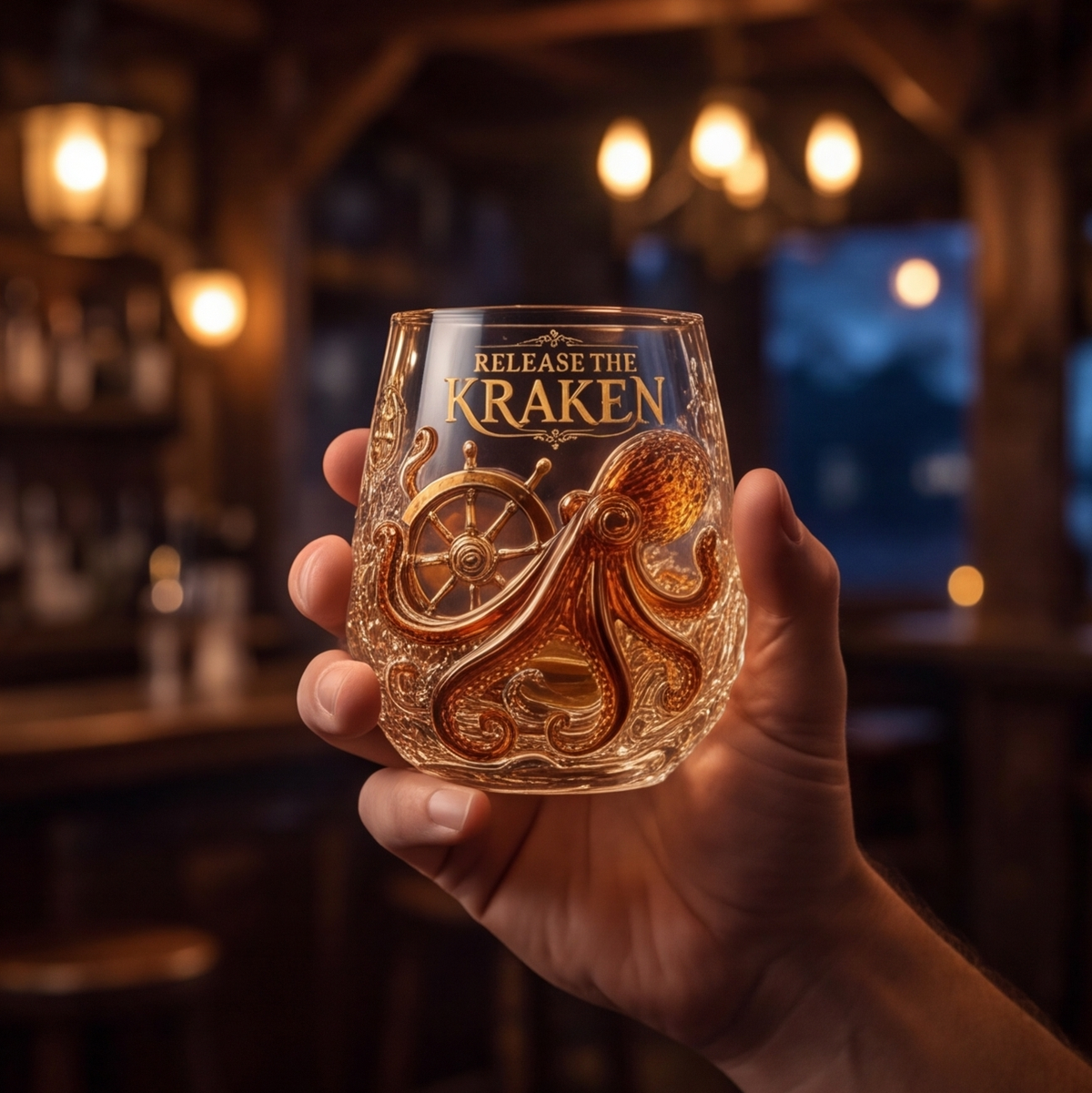 Whiskey Glass with Skull Captain Design