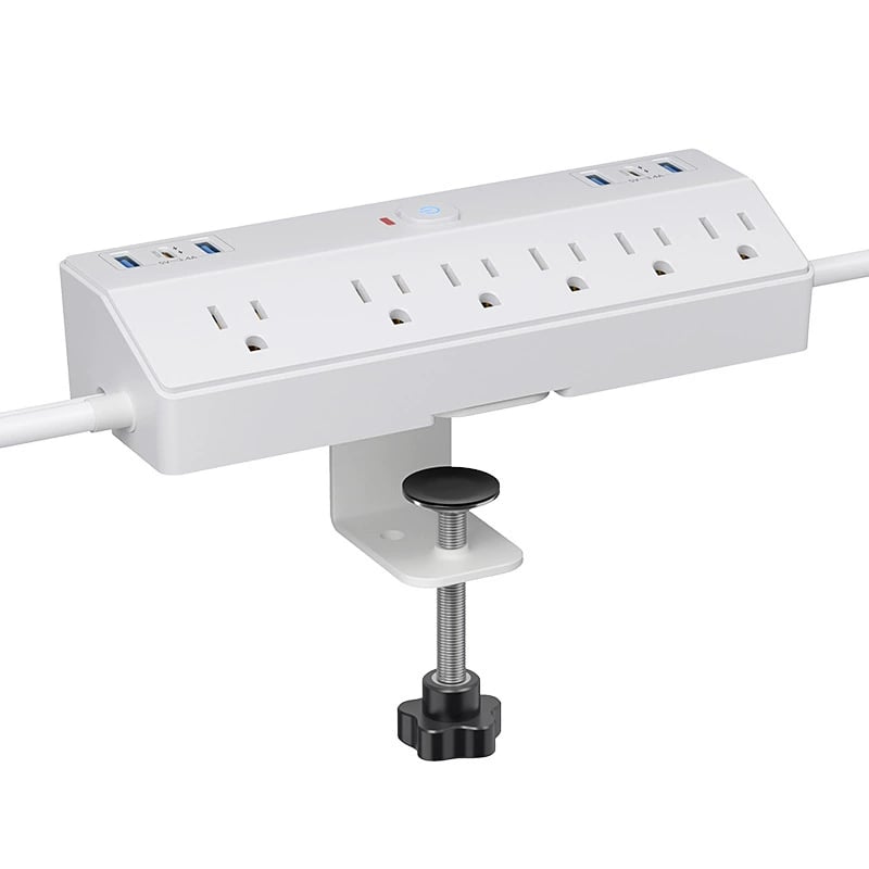 Space-Saving Clamp-on Power Strip 🔌 8/12-Port Desktop Edge Charging Station – Secure Grip Mounting with Surge Protection 💻