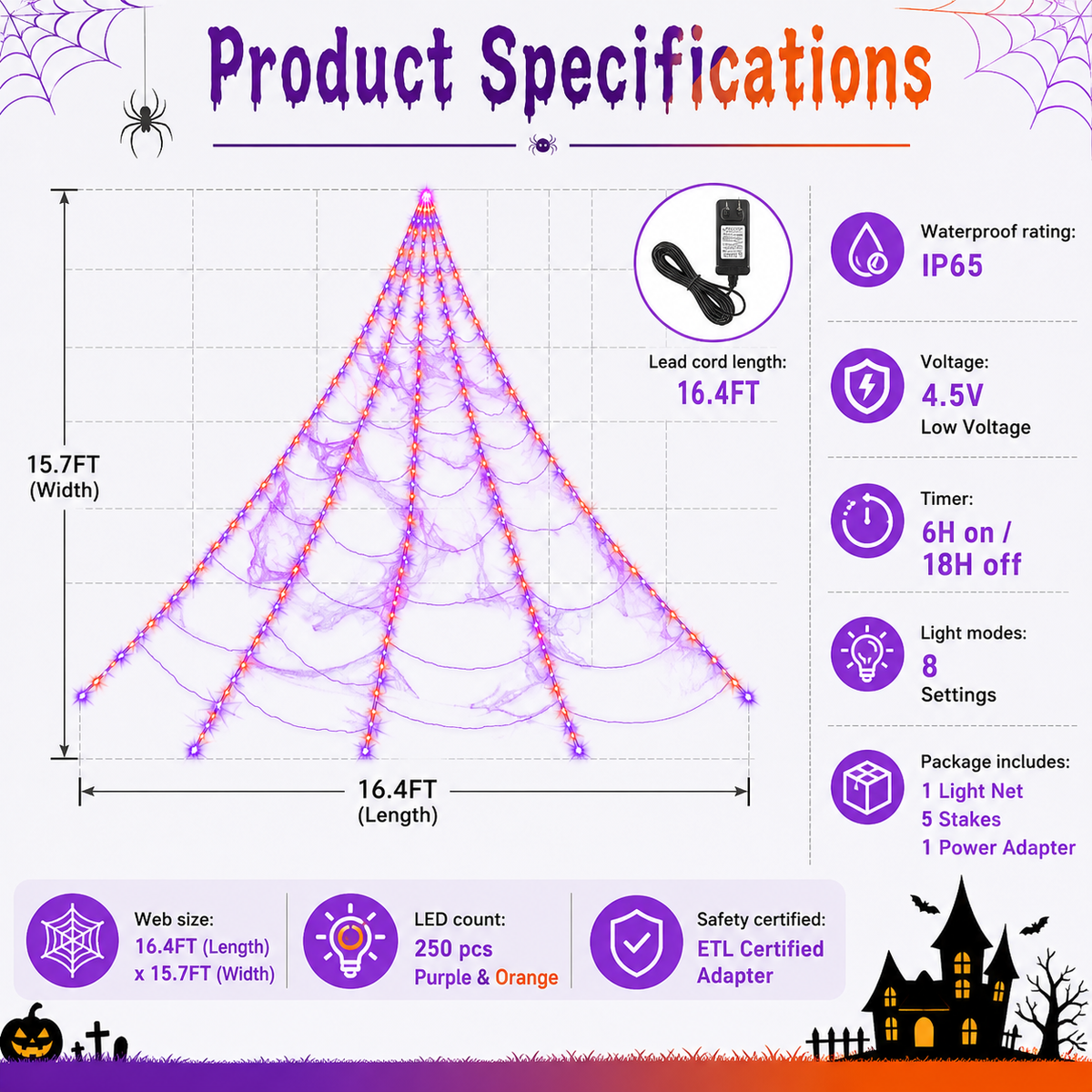 Halloween Spiderweb String Lights