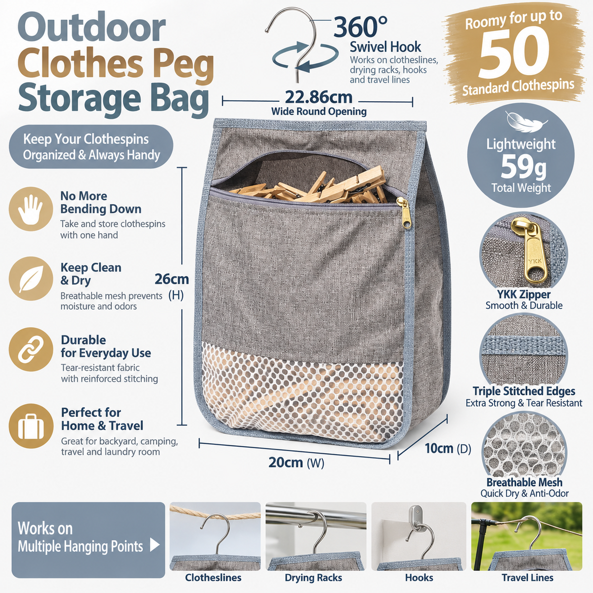 Outdoor Clothes Peg Storage Bag