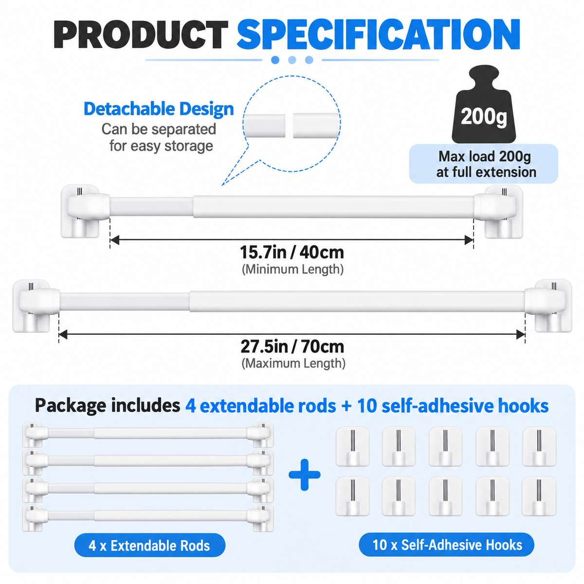 4-Piece Telescopic Tension Rod Set