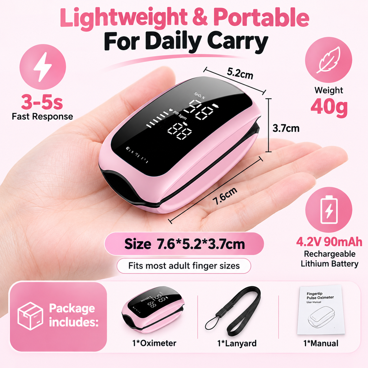 Rechargeable Fingertip Pulse Oximeter for Home Use