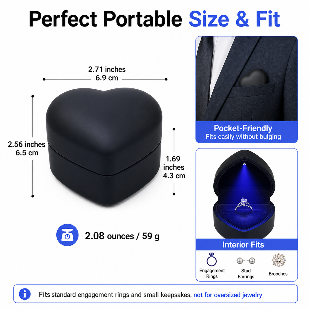 Heart-shaped LED light-up ring box