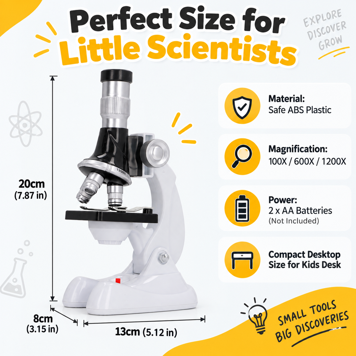Children's Microscope Set (100x/600x/1200x magnification, equipped with 3 objective lenses)