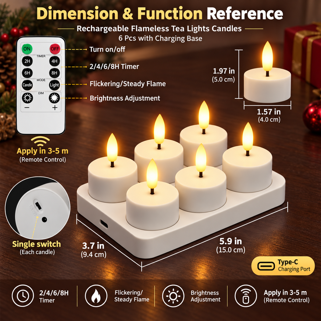 6-pack of rechargeable flameless tea wax