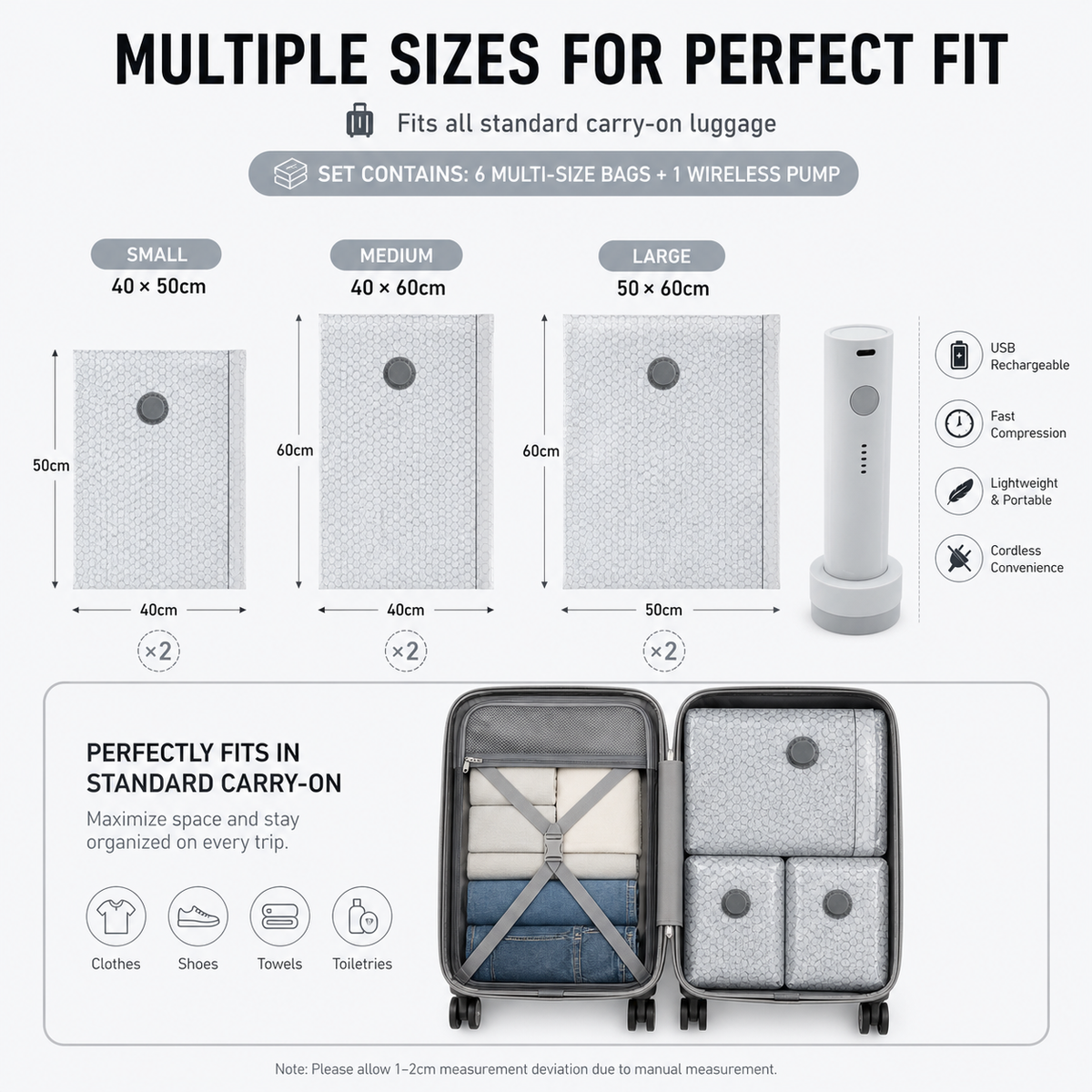 Travel compression storage bag with charge pump set gray 6PCS