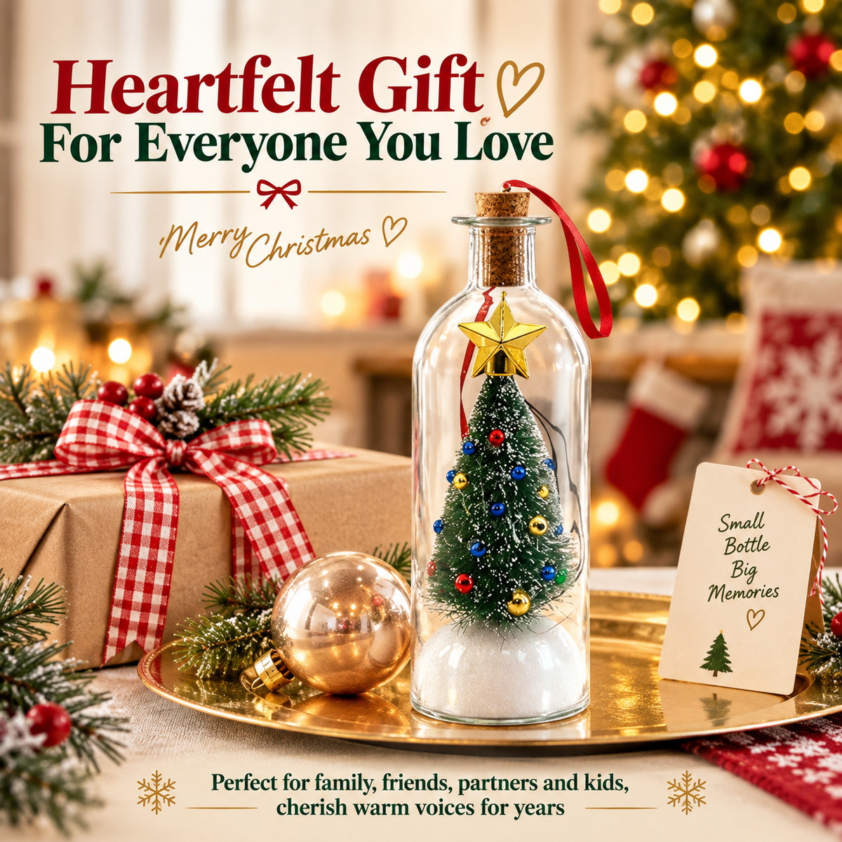 Christmas Tree-Shaped "Message in a Bottle" Voice-Recording Keepsake Ornament