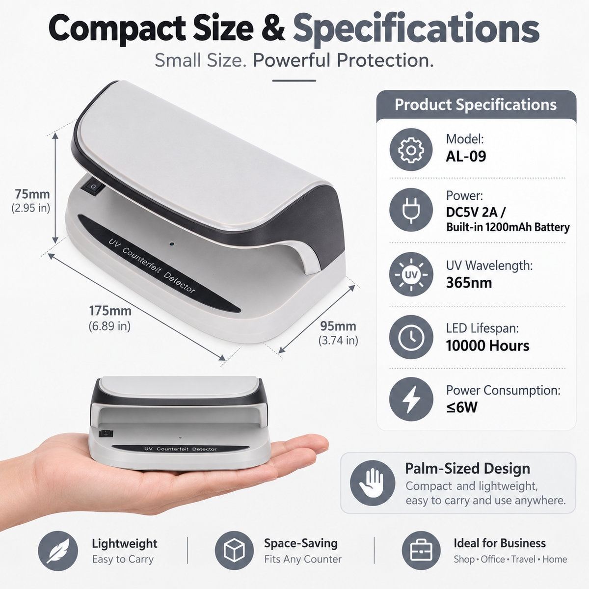 UV Banknote Detector — Supports verification of checks, passports, and credit cards