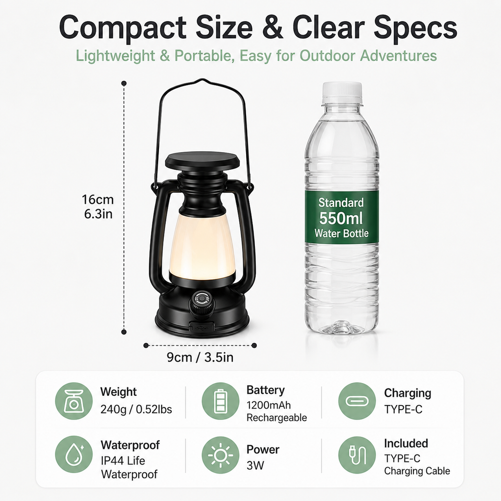 Vintage-style Dimmable LED Camping Lantern
