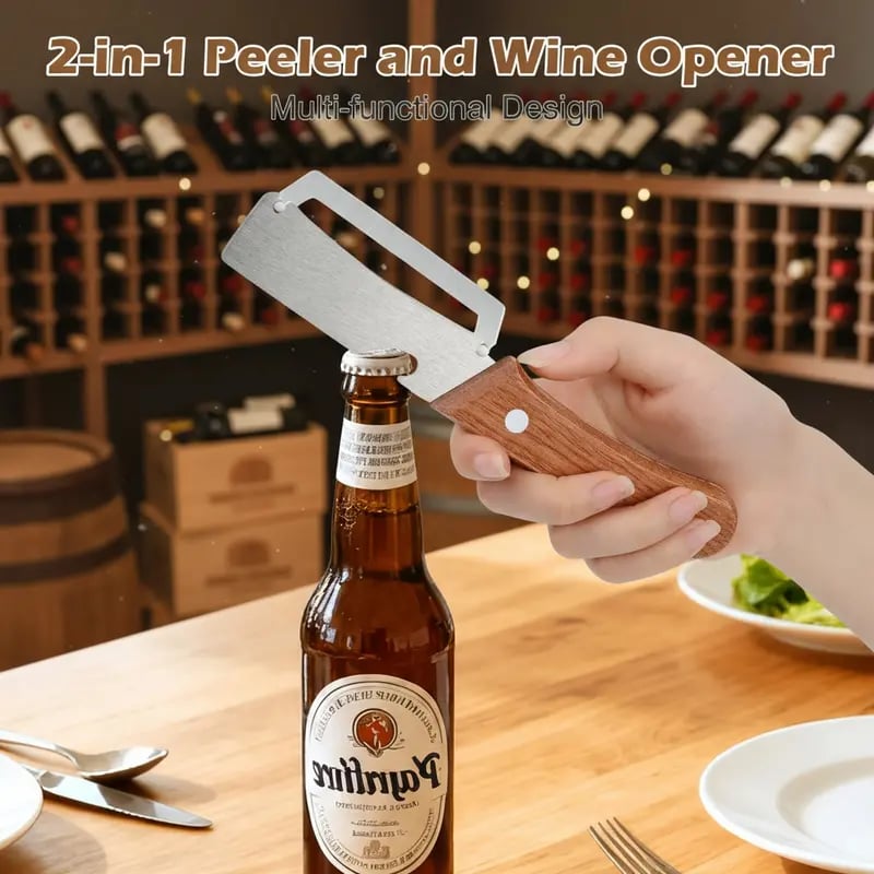 (🎁Last Day 49% OFF)🔪✨Heavy-Duty Stainless Steel Vegetable Peeler with Ergonomic Wood Handle & Built-in Bottle Opener