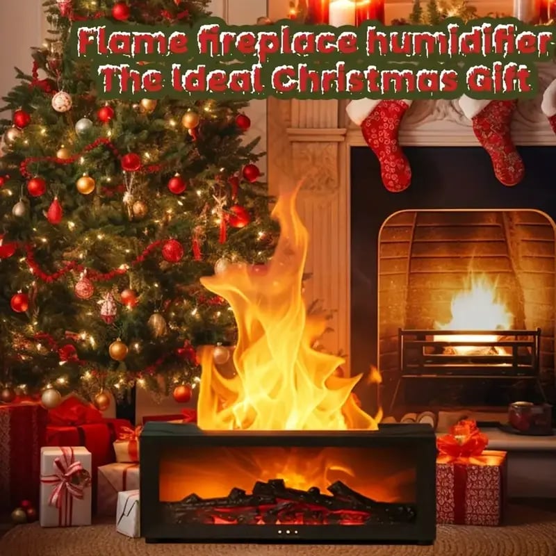 Colorful Flame Fireplace Aroma Diffuser 300ml Waterless Auto-Off Air Humidifier
