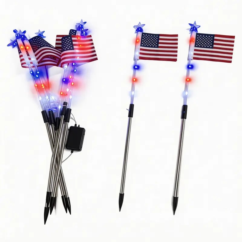 🔥Last Day 49% OFF - 🔥8 Solar American Flag Pathway Lights – Red, White & Blue Yard Glow for 250th Independence Celebration 🇺🇸✨