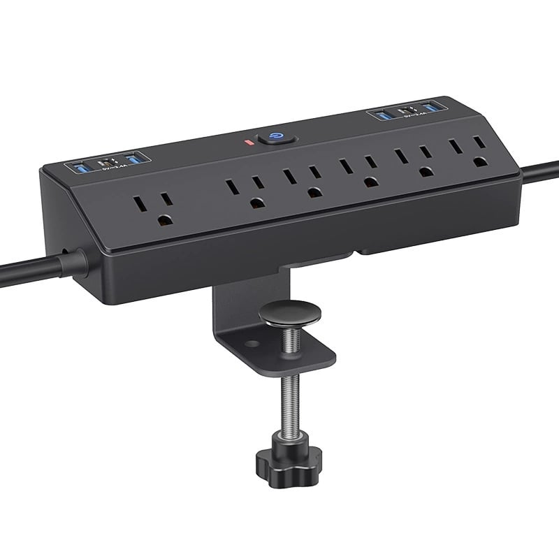 Space-Saving Clamp-on Power Strip 🔌 8/12-Port Desktop Edge Charging Station – Secure Grip Mounting with Surge Protection 💻