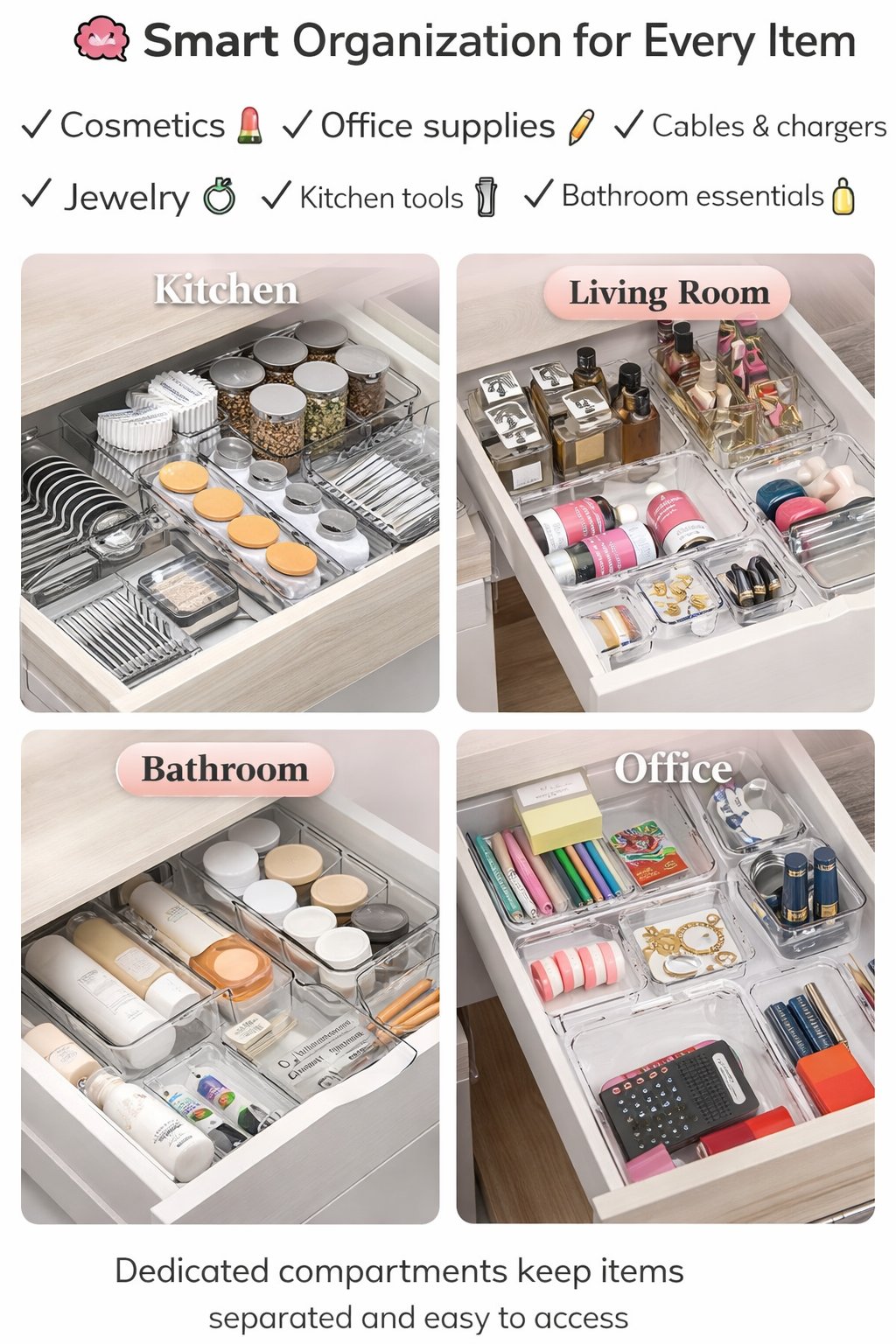 📦 Expandable Clear Drawer Organizer | Customizable Storage