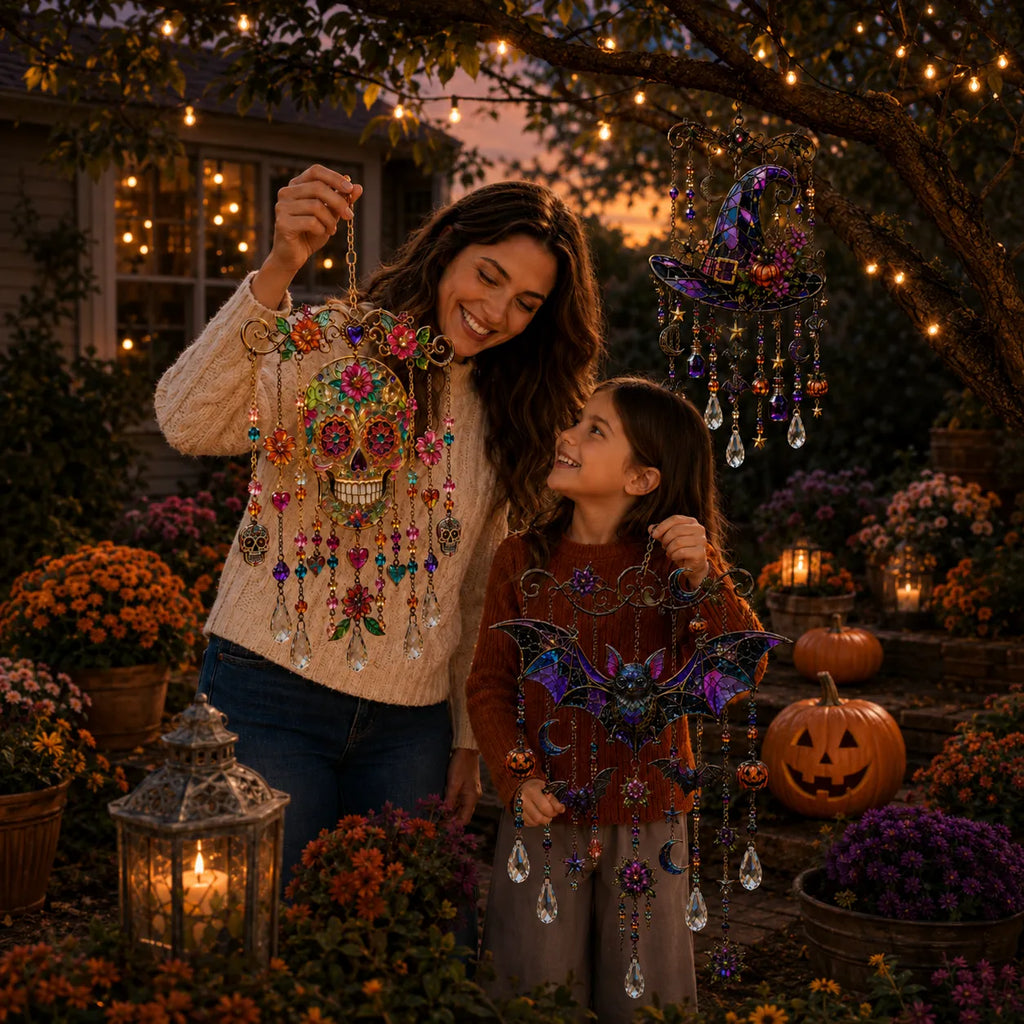 🎃💎Halloween Crystal Wind Chime – Colorful Acrylic Hanging Garden Decoration