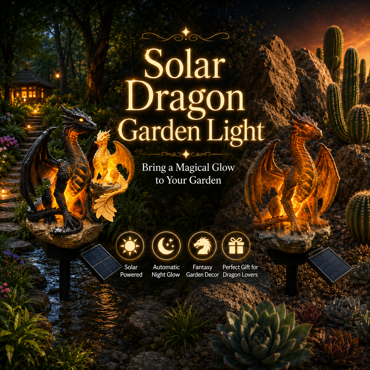 🔥 Limited 49% OFF Today!🐉Solar Dragon Garden Light Set🔥– ✨2 Dragons Included for Magical Outdoor Decor🎁