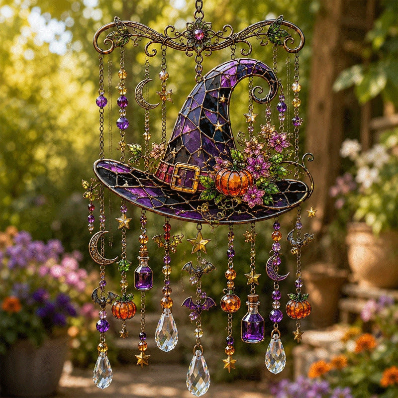 🎃💎Halloween Crystal Wind Chime – Colorful Acrylic Hanging Garden Decoration