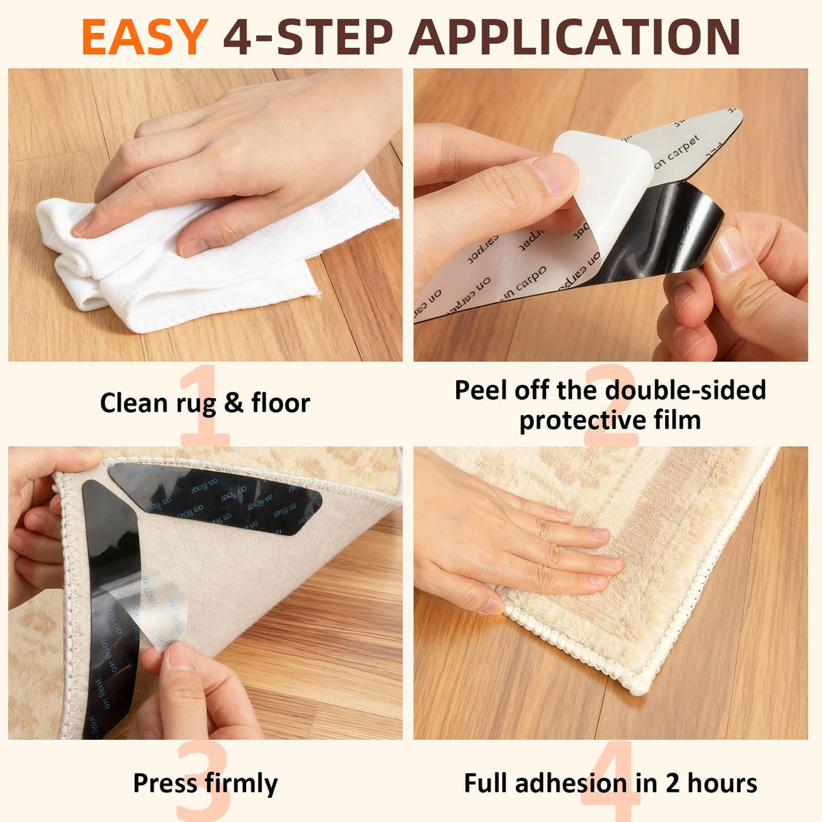 32 Pack Reusable Carpet Grippers with Anti-Slip Tape