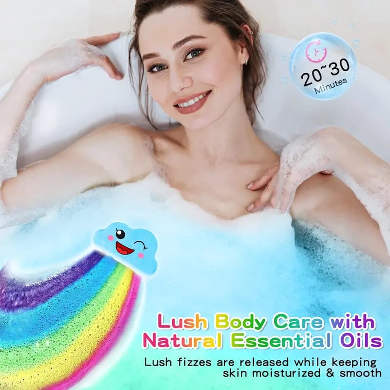 Rainbow Bath Bombs for Kids,Handmade 4 Pcs Bath Bombs Gift Set