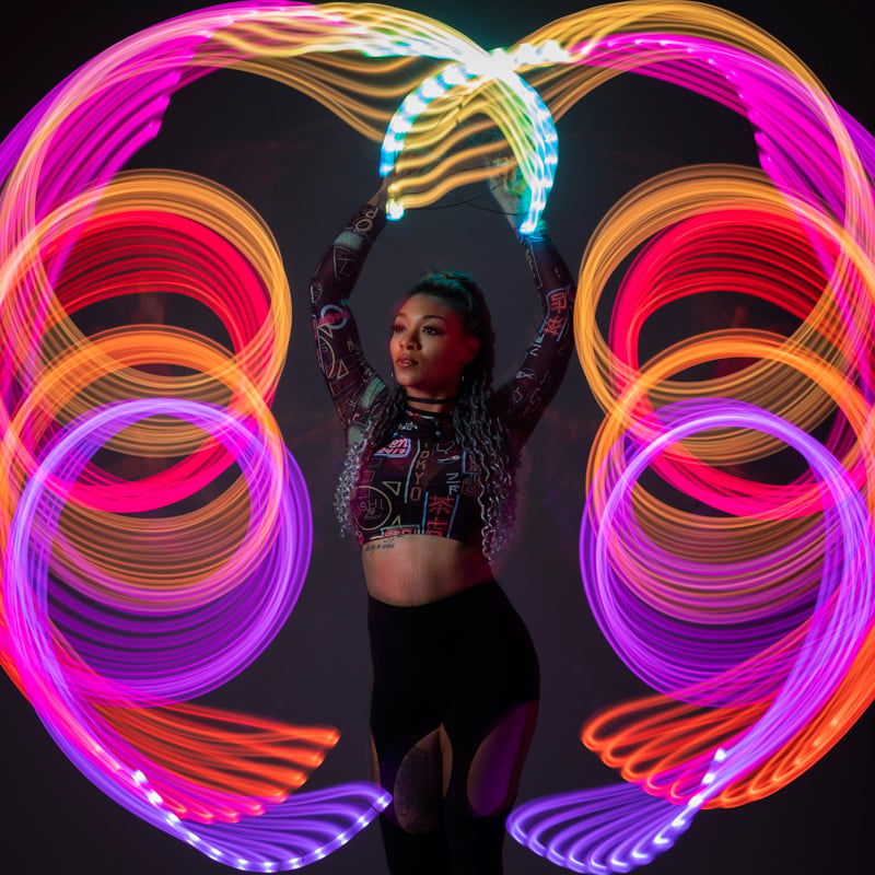 🔥Vibrant LED Flow Fans🎁7-Key Intuitive Control & Sync Modes - Lightweight 12.2 oz Build - Perfect for Festivals, Raves & Flow Arts