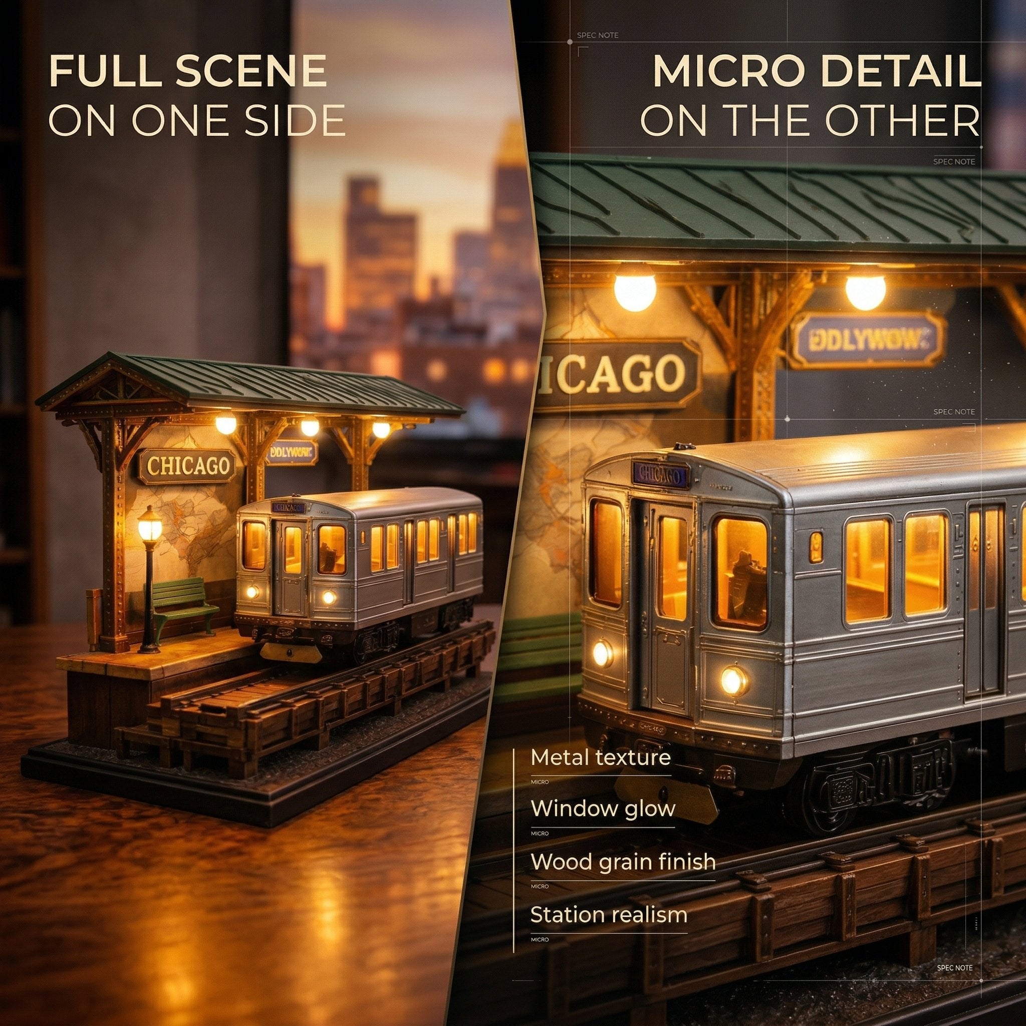 🏙️ Chicago "L" Train Miniature Lamp | Warm Ambient Urban Decor