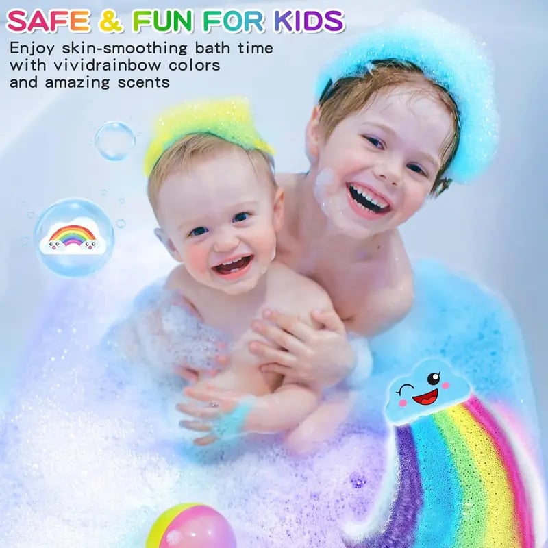 Rainbow Bath Bombs for Kids,Handmade 4 Pcs Bath Bombs Gift Set