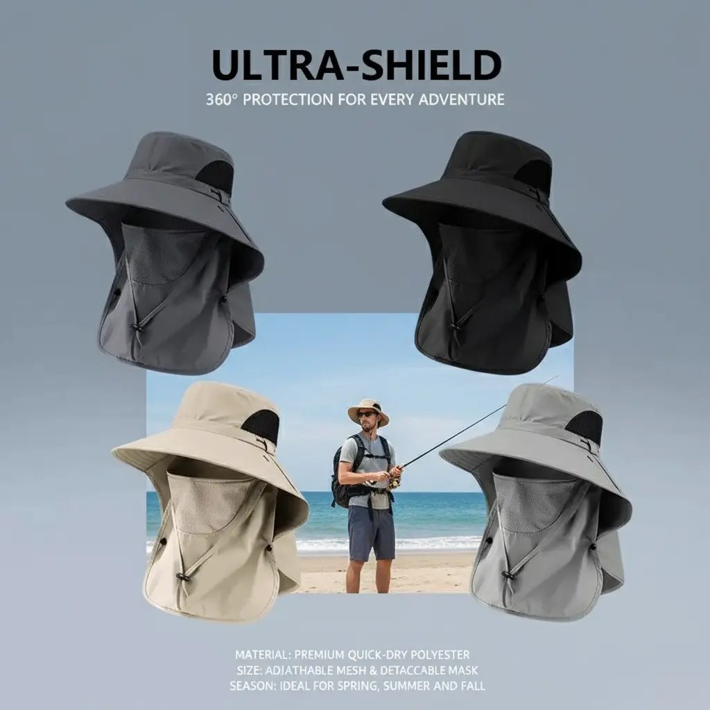 Spring/Summer Fisherman's Hat Detachable Outdoor Fishing Face Covering Neck Protection Sun Hat