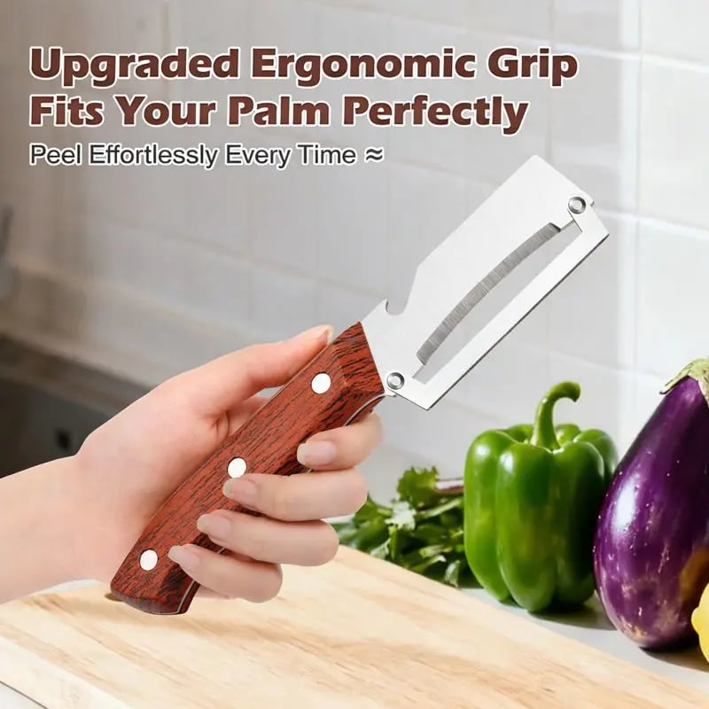 (🎁Last Day 49% OFF)🔪✨Heavy-Duty Stainless Steel Vegetable Peeler with Ergonomic Wood Handle & Built-in Bottle Opener