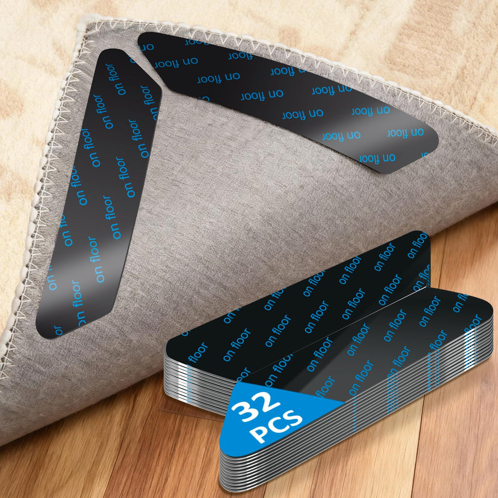 32 Pack Reusable Carpet Grippers with Anti-Slip Tape