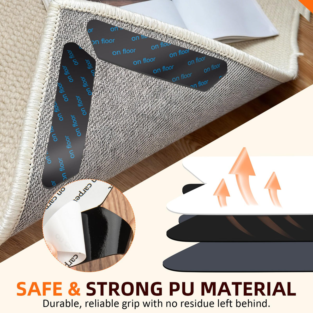 32 Pack Reusable Carpet Grippers with Anti-Slip Tape