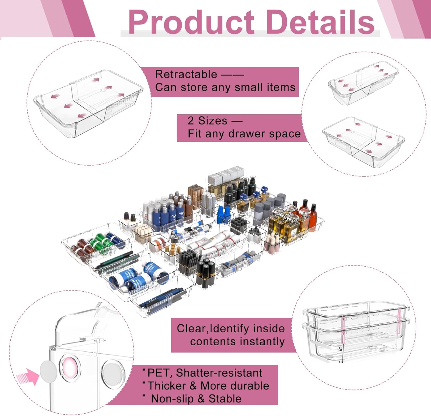📦 Expandable Clear Drawer Organizer | Customizable Storage