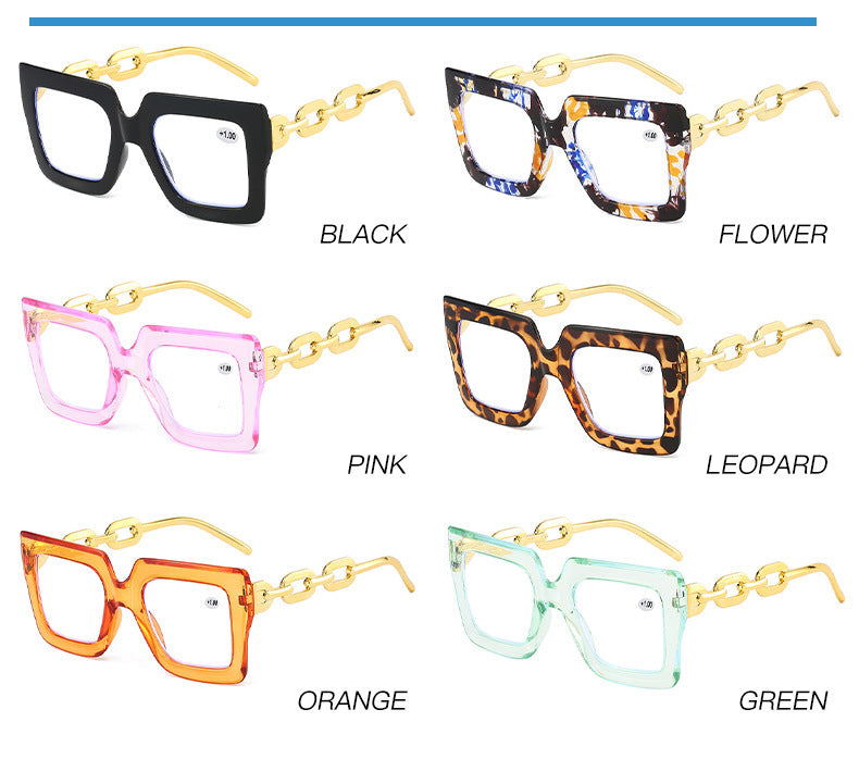 🔥Last day, 70% OFF!🔥-Women’s Oversized Square Chain Reading Glasses(1set-6pcs)