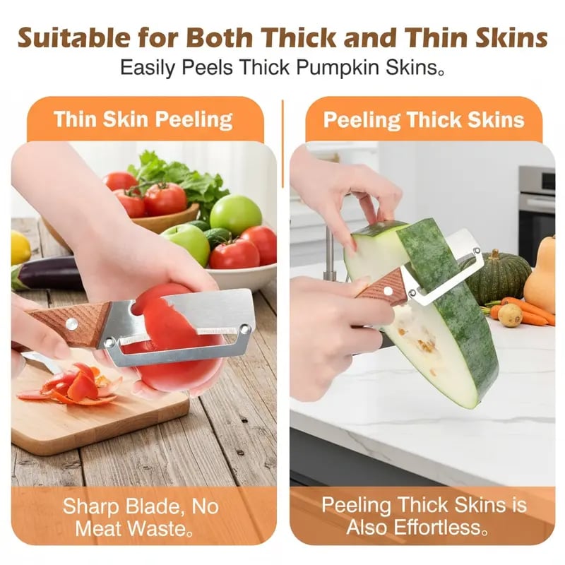 (🎁Last Day 49% OFF)🔪✨Heavy-Duty Stainless Steel Vegetable Peeler with Ergonomic Wood Handle & Built-in Bottle Opener