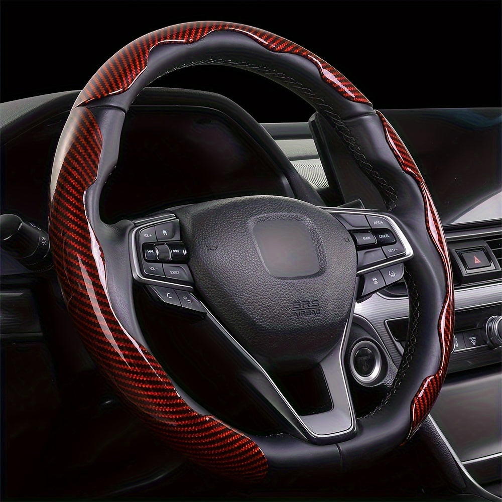 38cm Glossy Carbon Fiber Texture Steering Wheel Cover (3-PCS) — Segmented Non-Slip "Butterfly Wing" Style Car Steering Wheel Protector