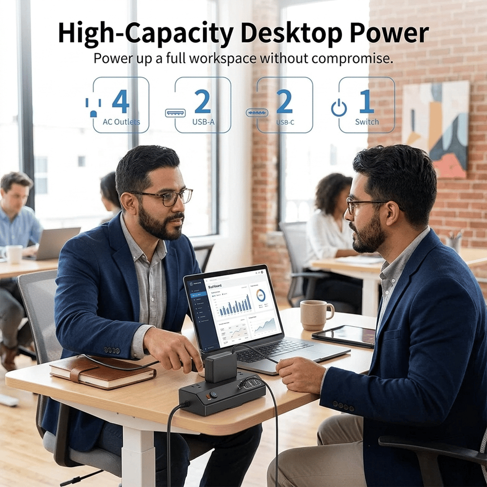 Space-Saving Clamp-on Power Strip 🔌 8/12-Port Desktop Edge Charging Station – Secure Grip Mounting with Surge Protection 💻