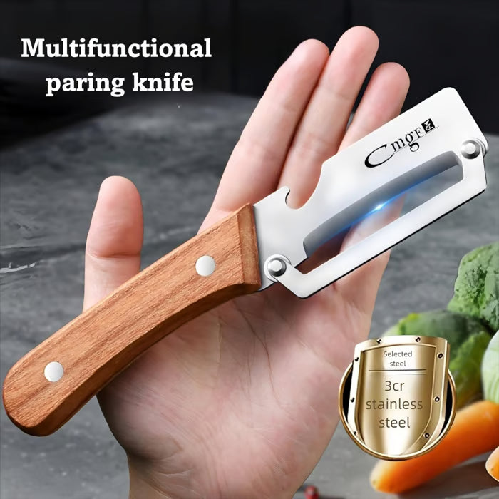 (🎁Last Day 49% OFF)🔪✨Heavy-Duty Stainless Steel Vegetable Peeler with Ergonomic Wood Handle & Built-in Bottle Opener