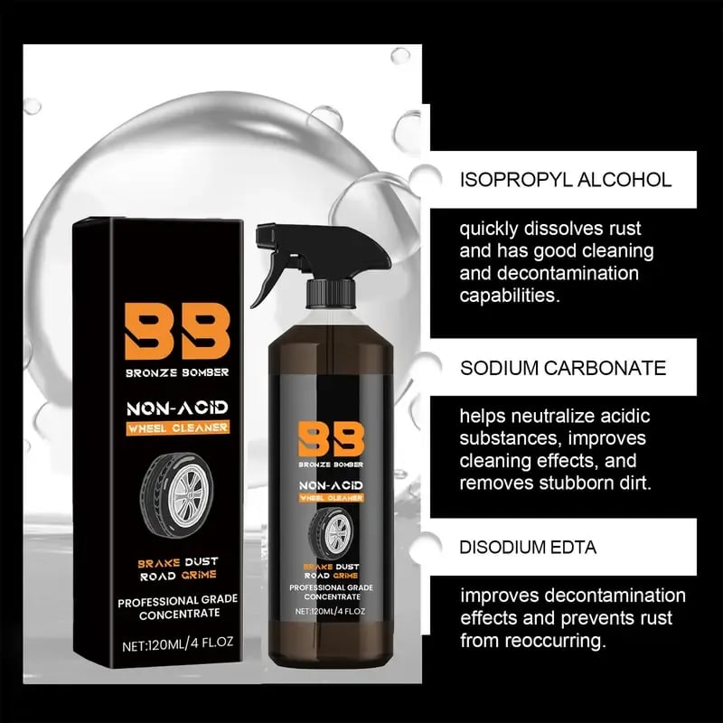 Bronze Bomber Non-Acid Wheel Cleaner 120ML, Iron & Rust Remover Spray for Wheels, Rims, and All Metal Surfaces, Safe for Cars, Motorcycles & Trucks, with Free Cleaning Towel