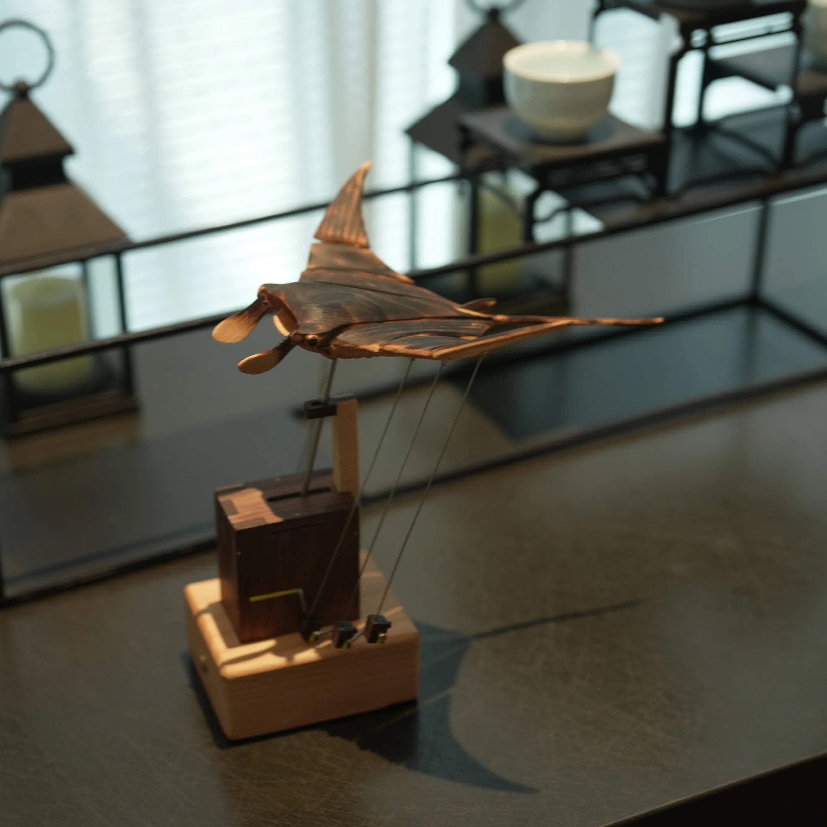 Upgraded Version Handmade Wooden Electric Bionic Manta Ray Ornament