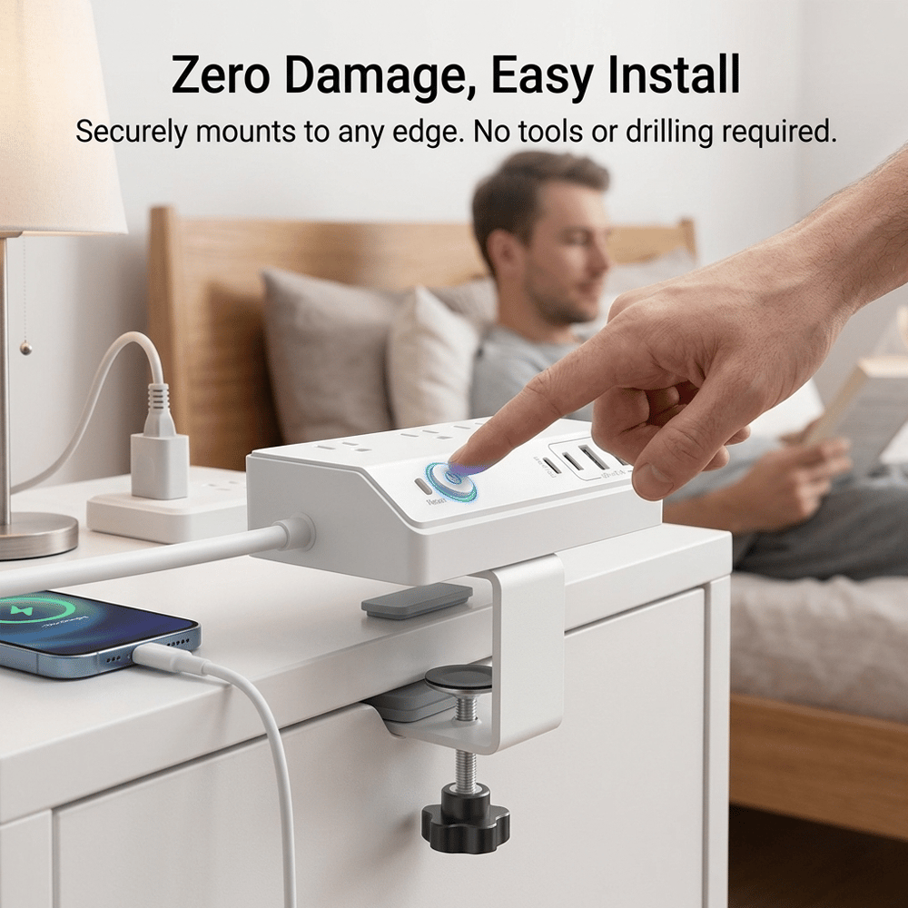 Space-Saving Clamp-on Power Strip 🔌 8/12-Port Desktop Edge Charging Station – Secure Grip Mounting with Surge Protection 💻