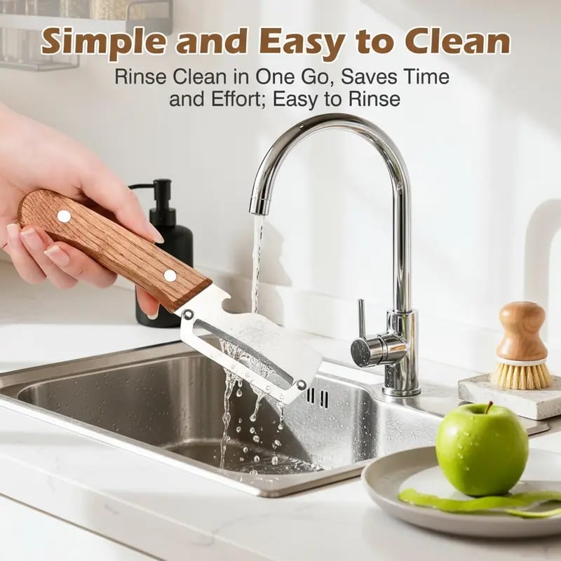 (🎁Last Day 49% OFF)🔪✨Heavy-Duty Stainless Steel Vegetable Peeler with Ergonomic Wood Handle & Built-in Bottle Opener