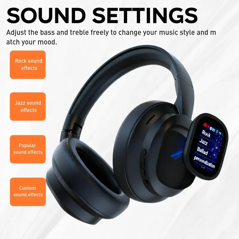 🎧 Bluetooth LCD Touchscreen ANC Headphones with DIY Wallpapers & Smart Features