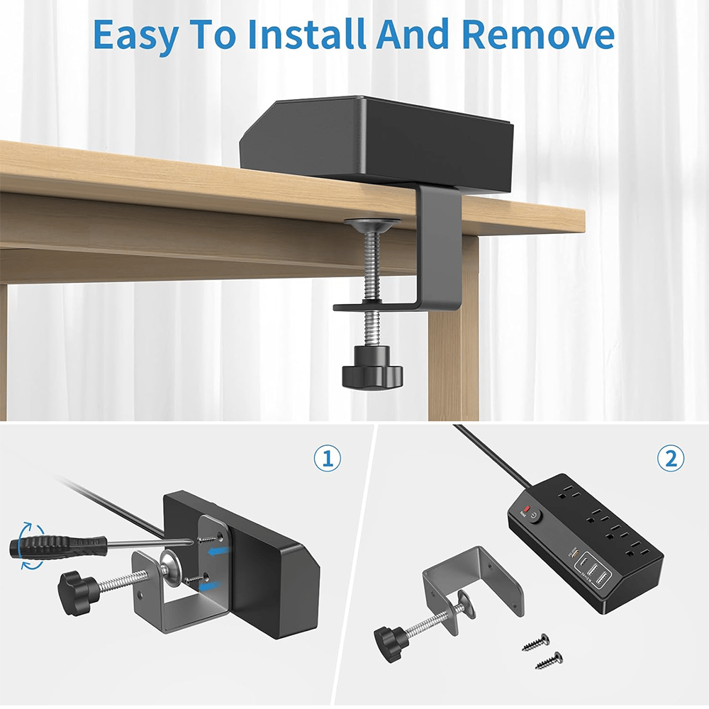 Space-Saving Clamp-on Power Strip 🔌 8/12-Port Desktop Edge Charging Station – Secure Grip Mounting with Surge Protection 💻