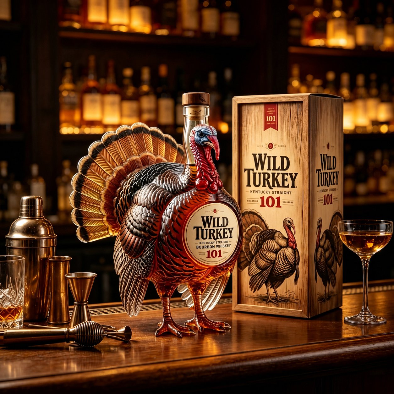 Wild Turkey 101 3D Sculpted Turkey Whiskey Bottle
