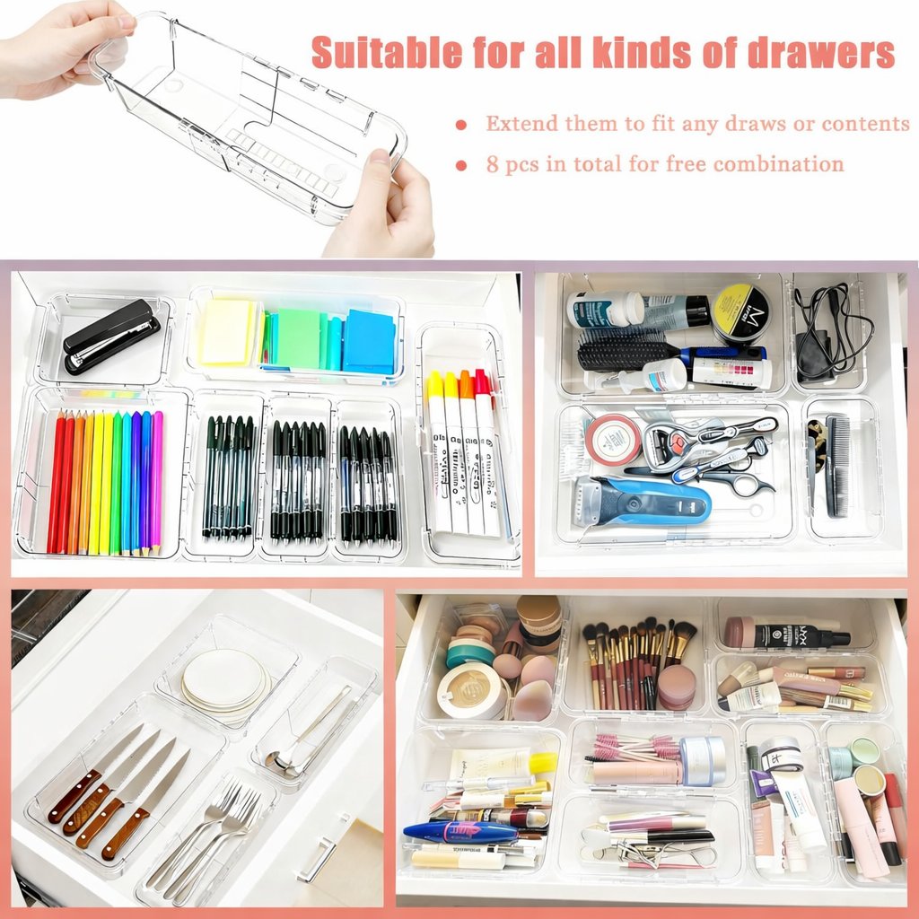 📦 Expandable Clear Drawer Organizer | Customizable Storage