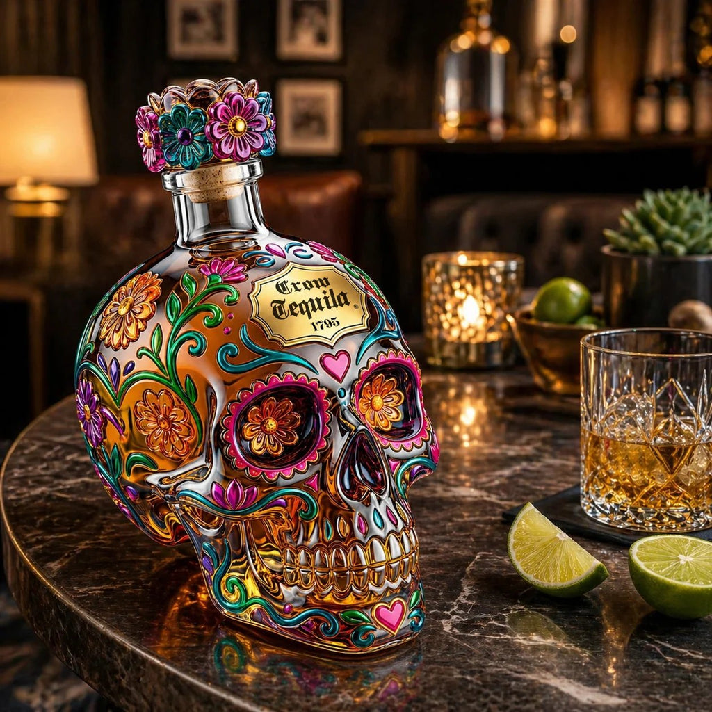 Day of the Dead Limited Edition Hand-Painted Sugar Skull Tequila Bottle with Gift Box