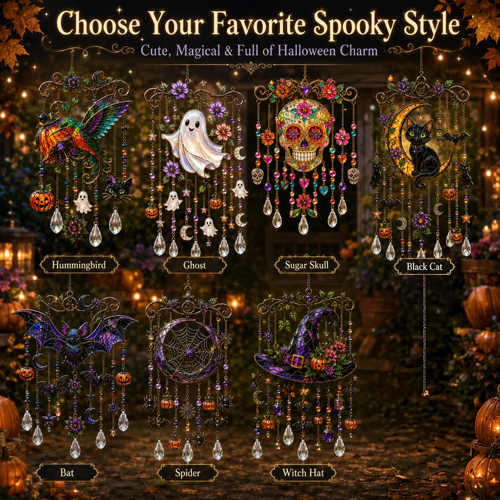 🎃💎Halloween Crystal Wind Chime – Colorful Acrylic Hanging Garden Decoration